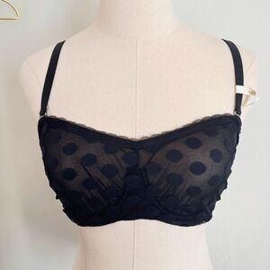 Aerie 34D Black Sheer Polk Dot Bralette Bra NEW